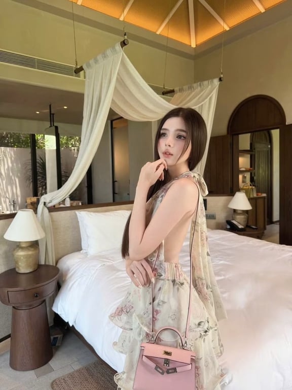 Maxi cổ yếm dài hoa tầng - DT257