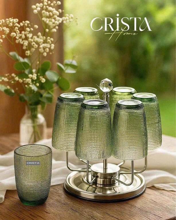 BỘ 6 CỐC THỦY TINH VÂN LƯỚI DẬP NỔI CRISTA 420ML