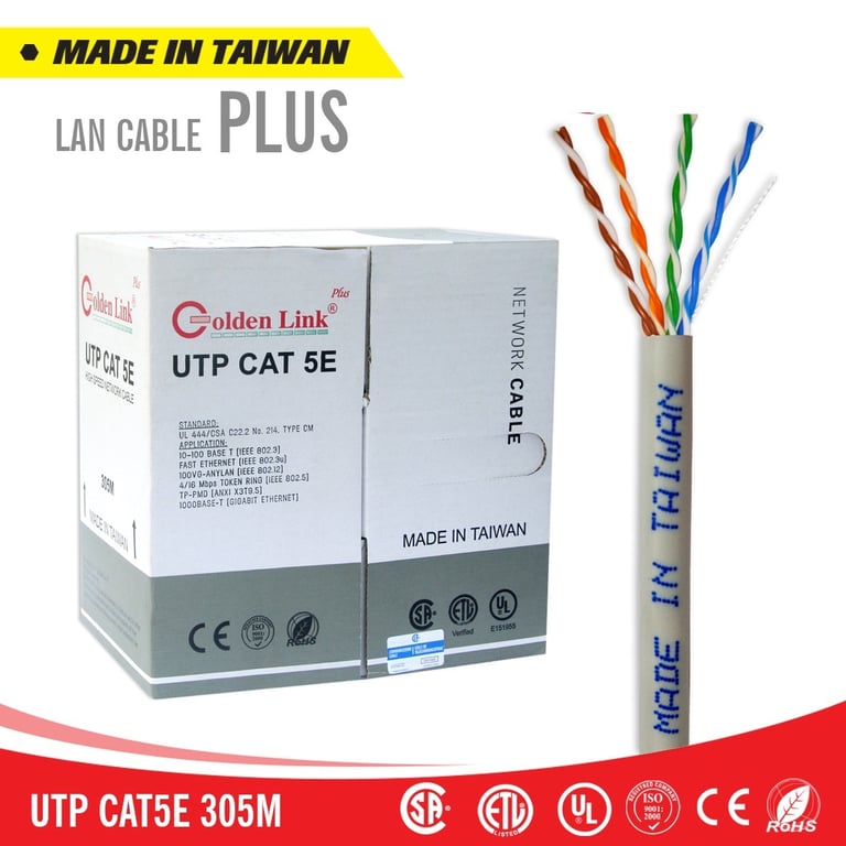 Dây Cáp Mạng Golden Link Plus 4Pair 24AWG TAIWAN 305m/Cuộn -100% Đồng UTP CAT5E