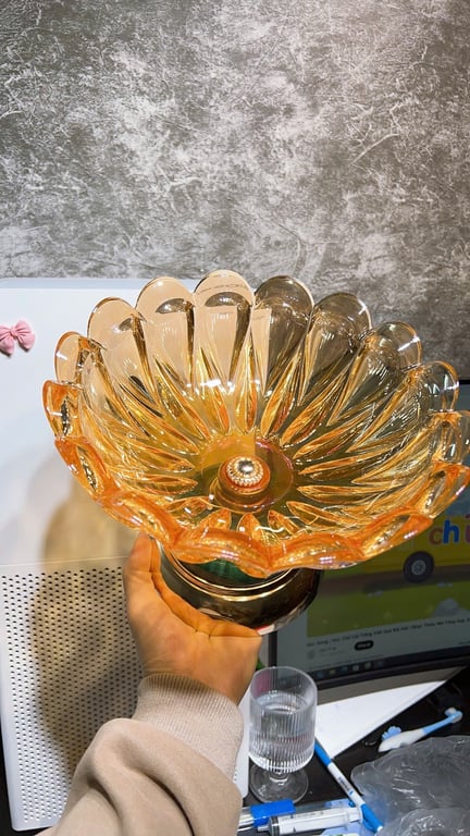 Đĩa Mứt chân đồng đựng hoa quả, Khay đựng bánh kẹo Thủy Tinh