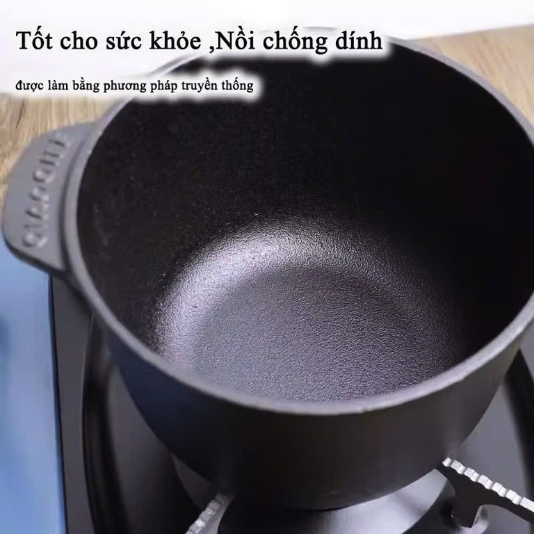 NỒI GANG ĐÚC NGUYÊN KHỐI CHỐNG DÍNH size 16-22cm