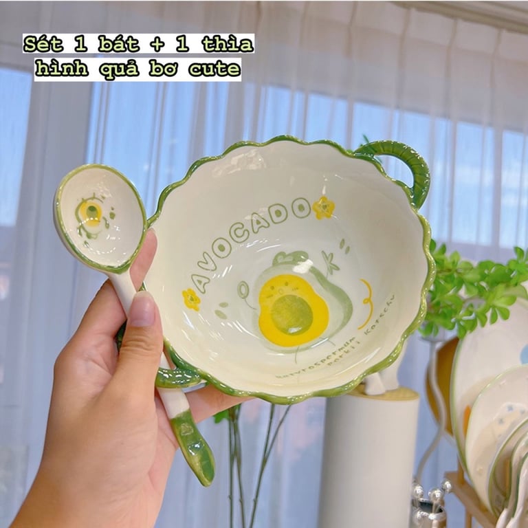 Set Bát Sứ Kèm Thìa Hình Quả Bơ Cute
