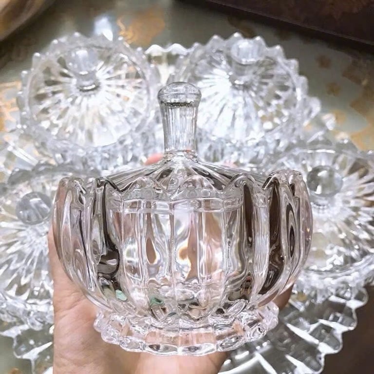 BỘ 6 HỘP MỨT TẾT THUỶ TINH KÈM KHAY