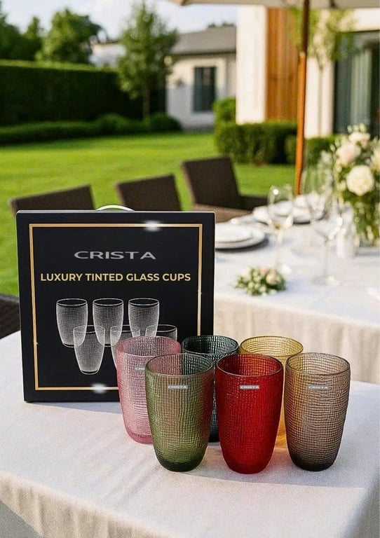 BỘ 6 CỐC THỦY TINH VÂN LƯỚI DẬP NỔI CRISTA 420ML