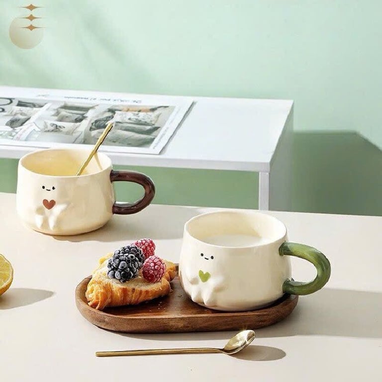 Set cốc sứ kèm thìa và khay gỗ