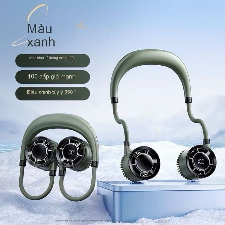 QUẠT ĐEO CỔ DI ĐỘNG – PIN TRÂU, MÀN HÌNH LED, XOAY 360°