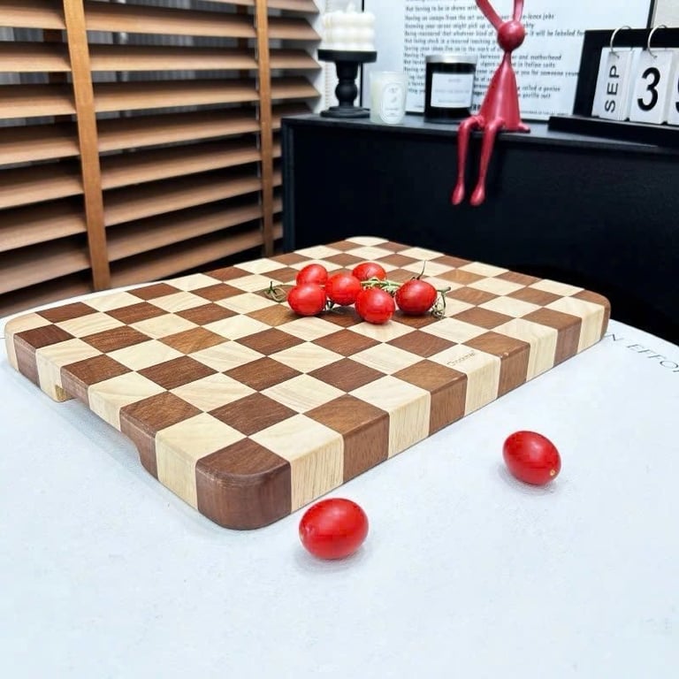 Thớt gỗ Teak hoạ tiết caro Chockmen - CKM256