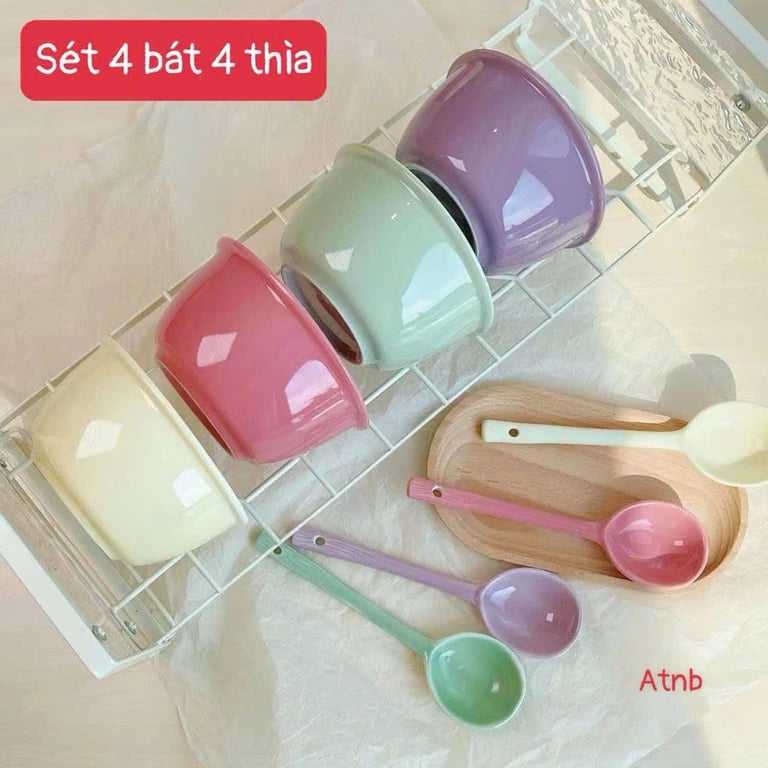 SET 4 BÁT + 4 THÌA SỨ MIX MÀU SIÊU XINH