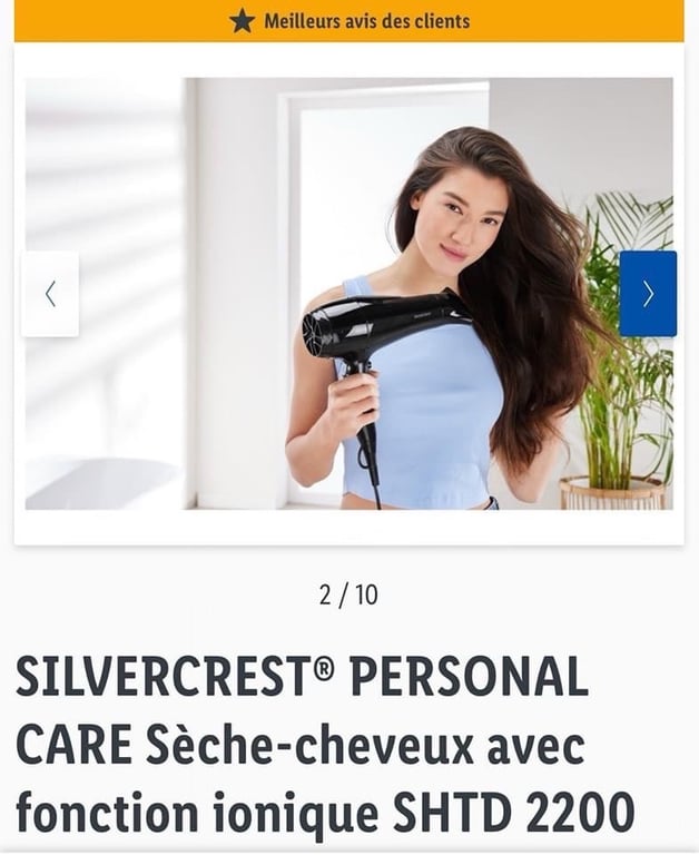 Máy sấy tóc Silvercrest Ion 2200 Watt, made in Germany, bill Pháp