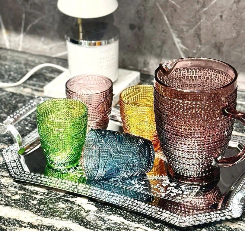 BỘ 4 CỐC THỦY TINH HIGHGATE COLLECTION 4 MÀU 295ML hoa văn mới