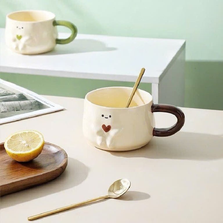 Set cốc sứ kèm thìa và khay gỗ