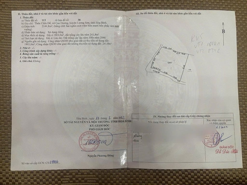 2144m2 có 1900m2 ONT tại Lương Sơn, Hoà Bình