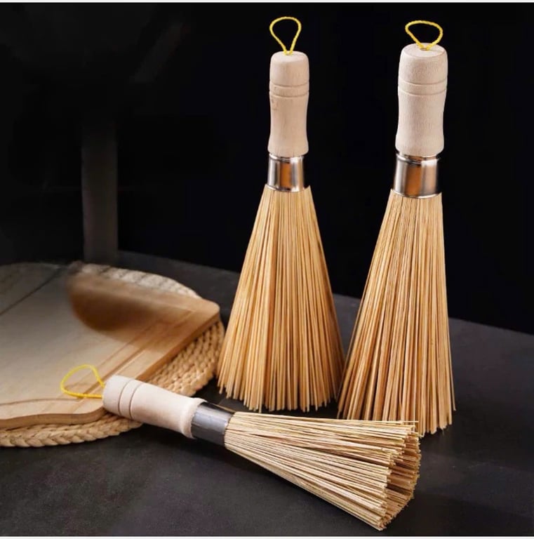 Chổi cọ nồi cọ chảo cán gỗ chổi tre cọ