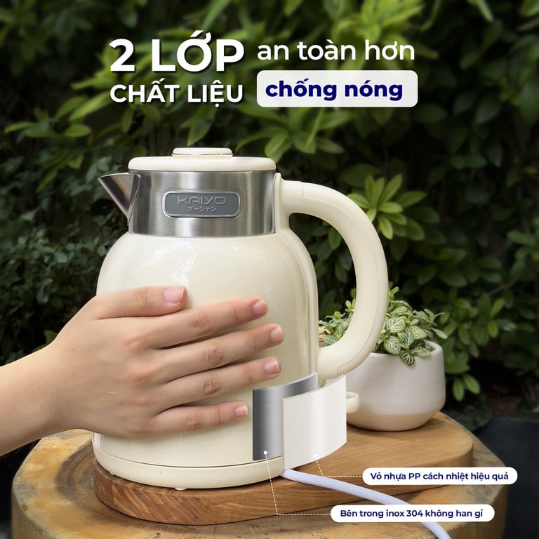 Ấm siêu tốc 2 lớp Cool touch Kaiyo 1.5L