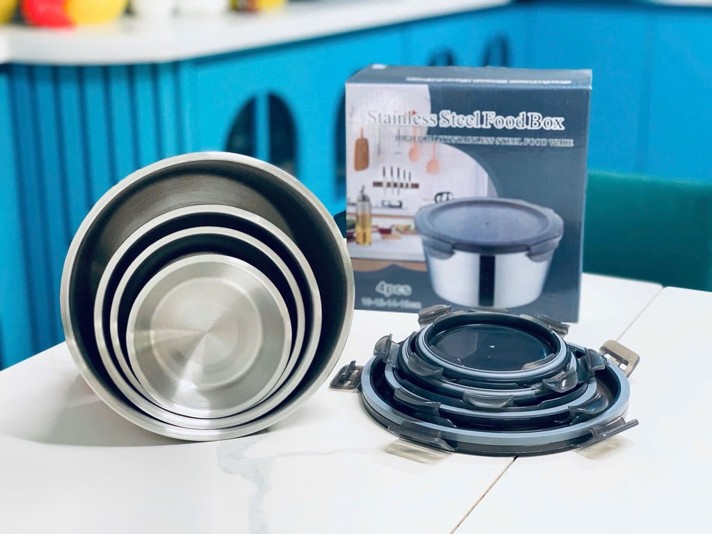 SET 4 HỘP ĐỰNG THỨC ĂN BẰNG INOX 304 CỠ LỚN CÓ NẮP ĐẬY FSB01🥳