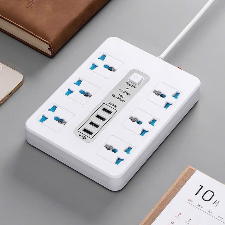 Ổ cắm điện đa năng chống giật chống cháy, 6 ổ điện, tích hợp 5 cổng usb, 1 type C, dây dài 3m tiện lợi.