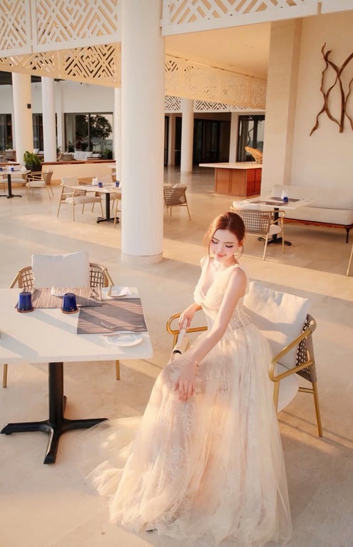 Đầm ren lưới xoắn ngực
