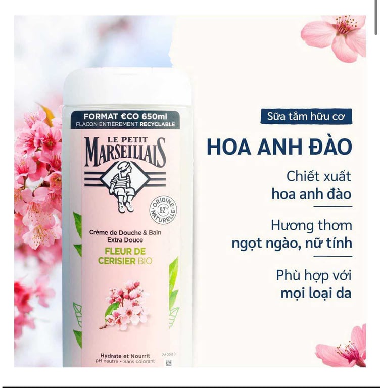 Sữa tắm Marseillais Pháp hương hoa anh đào 650ml