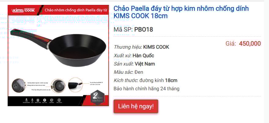 Chảo Paella đáy từ hợp kim nhôm chống dính KIMS COOK 18cm
