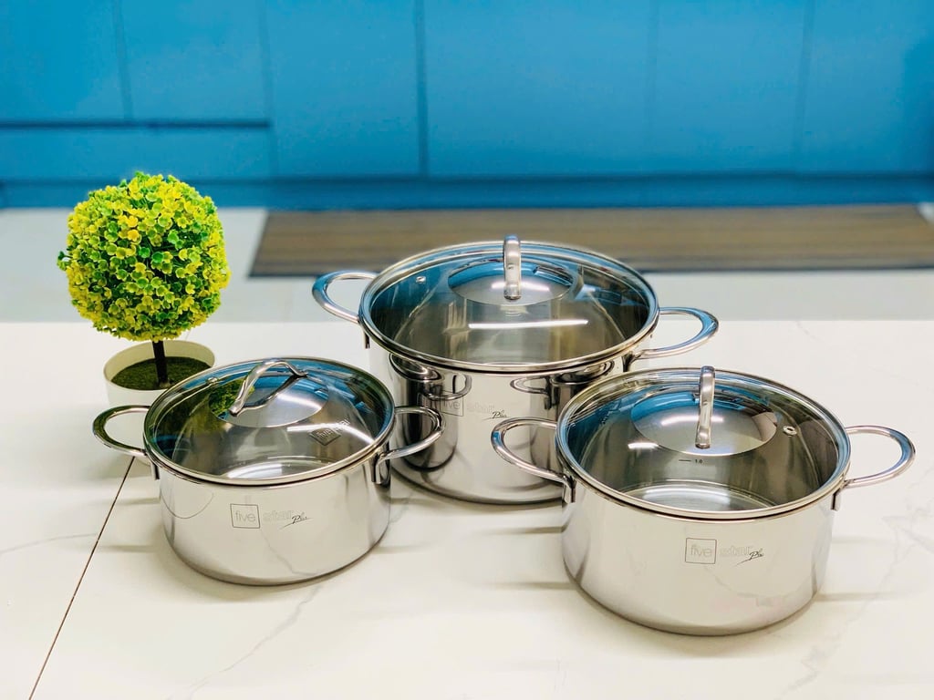 BỘ NỒI FIVESTAR 3 MÓN NẮP KÍNH ĐÁY LIỀN KHỐI INOX 304 CAO CẤP FPB3009