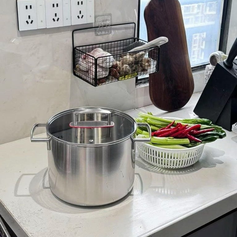 Nồi thành cao nhám mờ nắp viền đỏ 22cm inox18/10 - S363