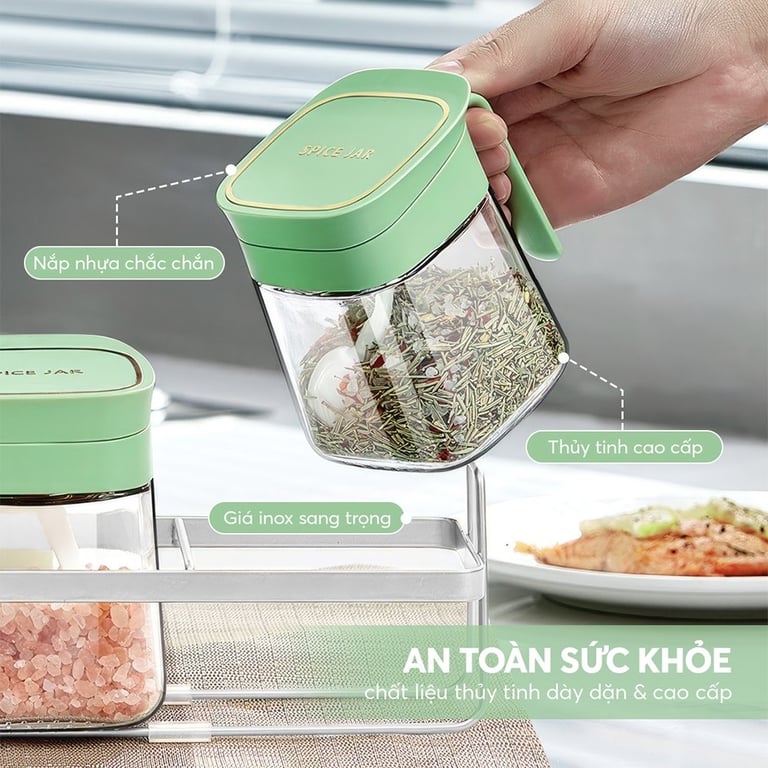 🍋 Lọ đựng gia vị Elmich kèm giá inox và thìa siêu tiện lợi