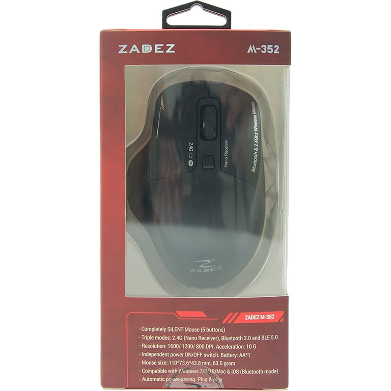 Chuột Bluetooth Dual Silent Zadez M-352B -  Màu Đen