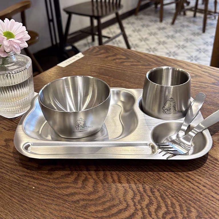 🐥 Bộ đồ ăn dặm inox 5 món hoạt hình siêu dễ thương