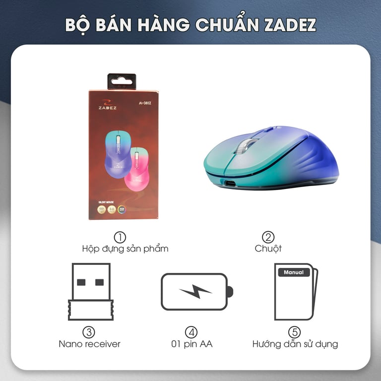 Chuột Không Dây Zadez M-381ZP - Màu Tím