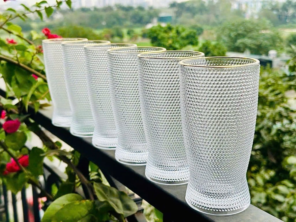 BỘ 6 CỐC THUỶ TINH HOẠ TIẾT CHẤM TRÒN CAO CẤP 360ML DÁNG CAO