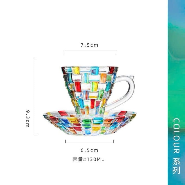 Cốc Thủy Tinh Cầu Vồng Kèm Đĩa Sang Trọng