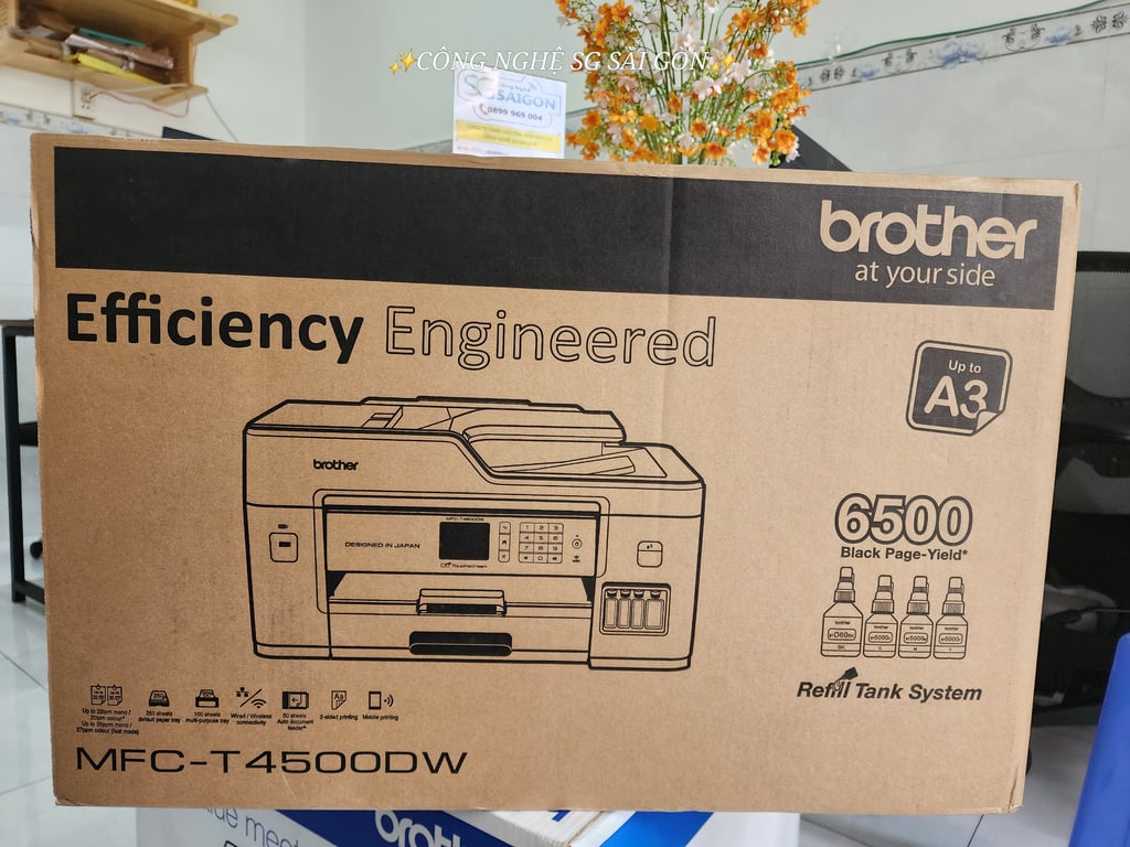 Máy in Phun Màu BROTHER MFC-T4500DW (A3) (A3/A4/ Copy/ Scan/ Fax/ Đảo mặt/ USB/ WIFI)