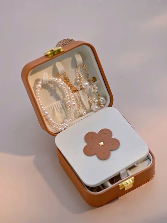 Cốp Hộp Da PU Có Gương , Đựng Đồ Trang Sức