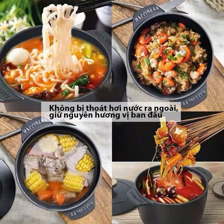 NỒI GANG ĐÚC NGUYÊN KHỐI CHỐNG DÍNH size 16-22cm