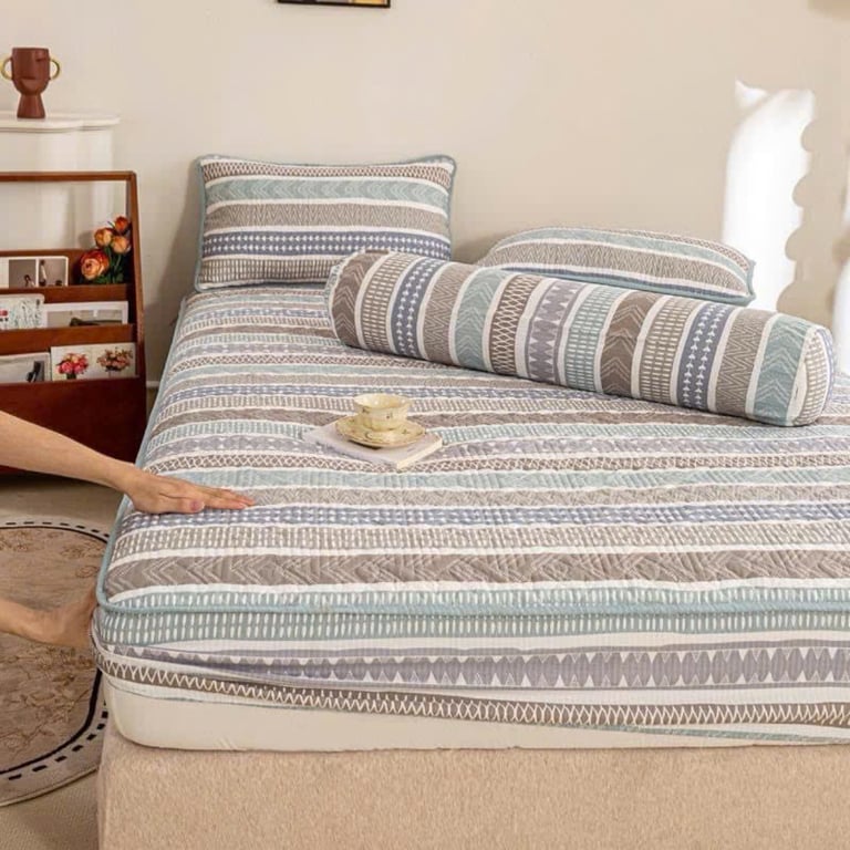 Set 5 món chăn ga gối Mẫu kẻ vintage cực sang mà nhã nhặn