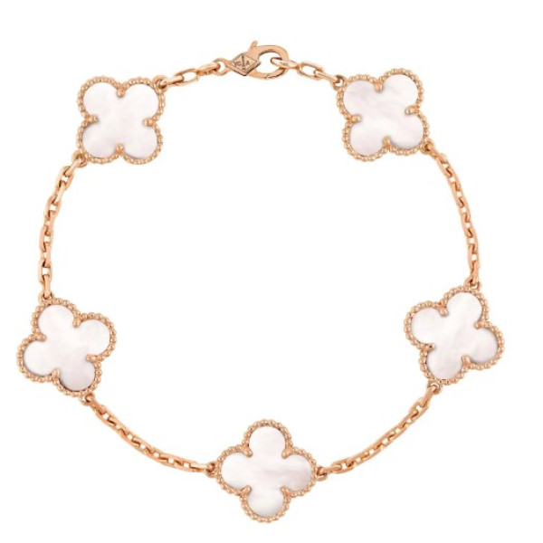Lắc Vintage Alhambra bracelet 5 motifs Van Cleef & Arpels (Xà cừ trắng)