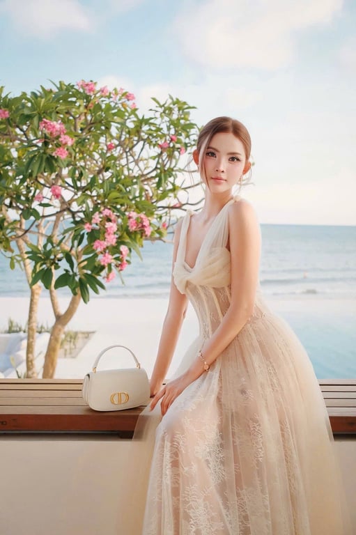 Đầm ren lưới xoắn ngực