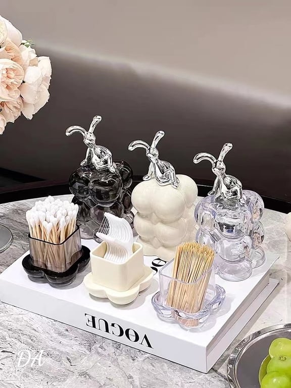 Set 2 Hộp mini cao cấp đựng tăm hình chú thỏ để bàn ăn, bàn trà