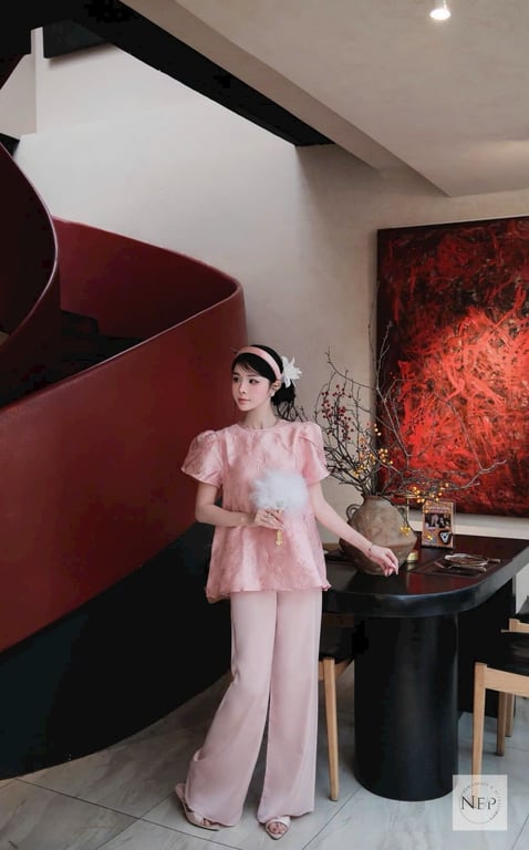 Set PP Nếp gấm hoa - hồng nhạt S/M