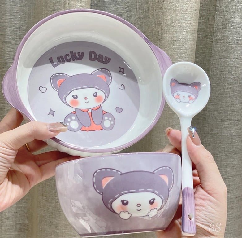 Set Bát Sứ Kèm Thìa Hình Gấu Cute