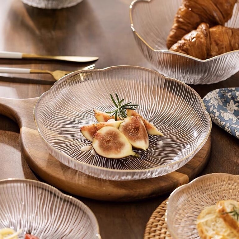 SÉT 3 ĐĨA HOA THUỶ TINH VIỀN BẠC