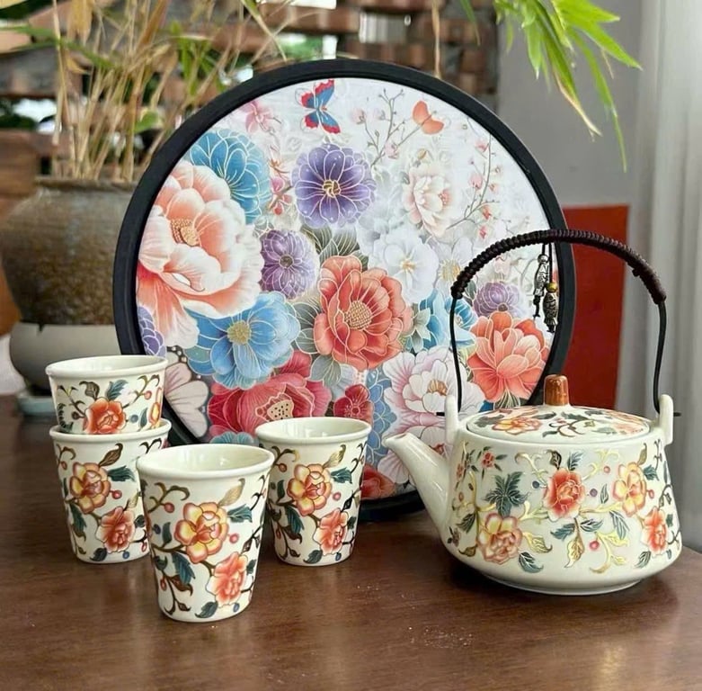 Set ấm chén kèm khay hoa anh đào