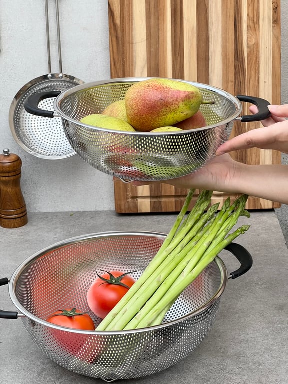 rổ inox liền khối 2 tay cầm có chân kaiyo