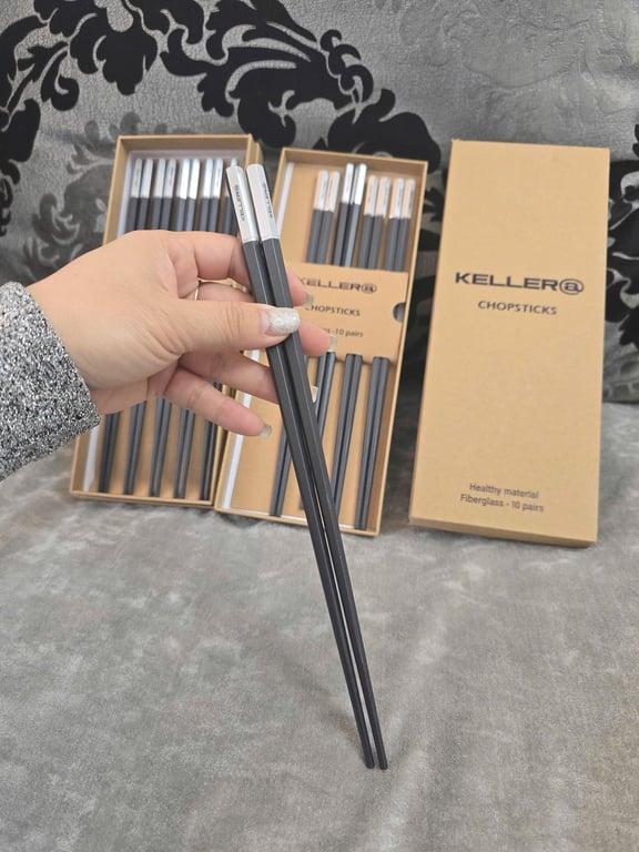 Set 10 đôi đũa chuôi bạc Keller