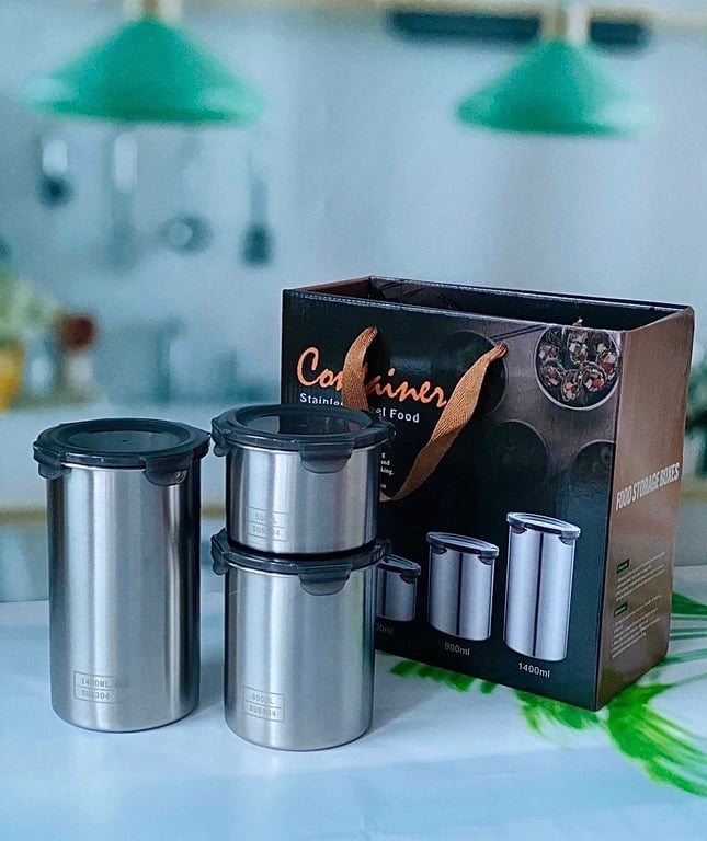 NC06 - Set 3 hộp Inox 304 đựng thực phẩm (500ml+900ml+1400ml)