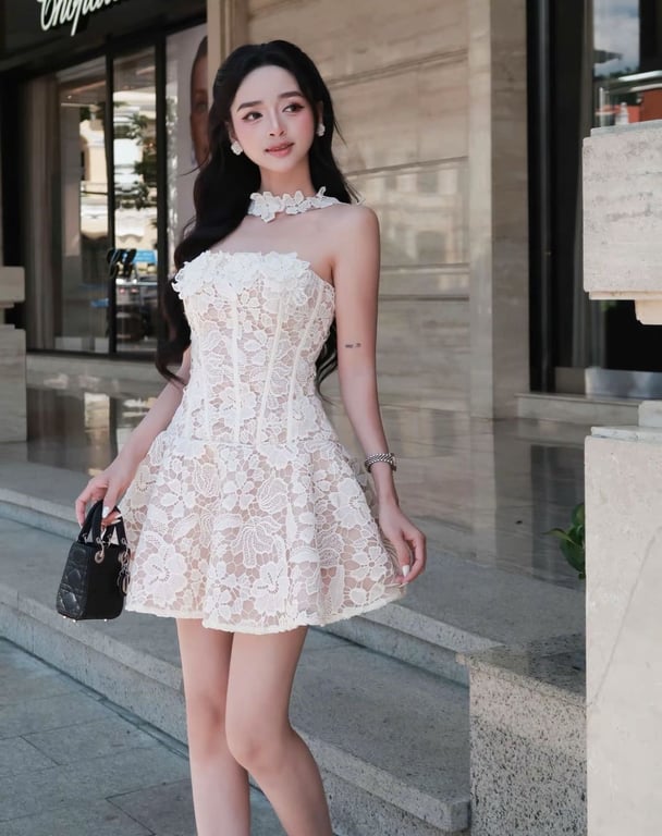 Đầm tiệc cúp ngực dáng ngắn be