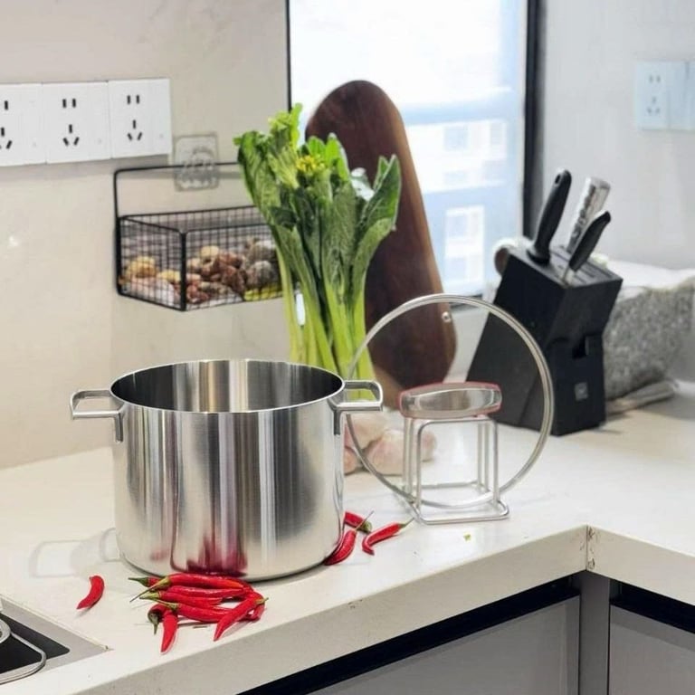 Nồi thành cao nhám mờ nắp viền đỏ 22cm inox18/10 - S363