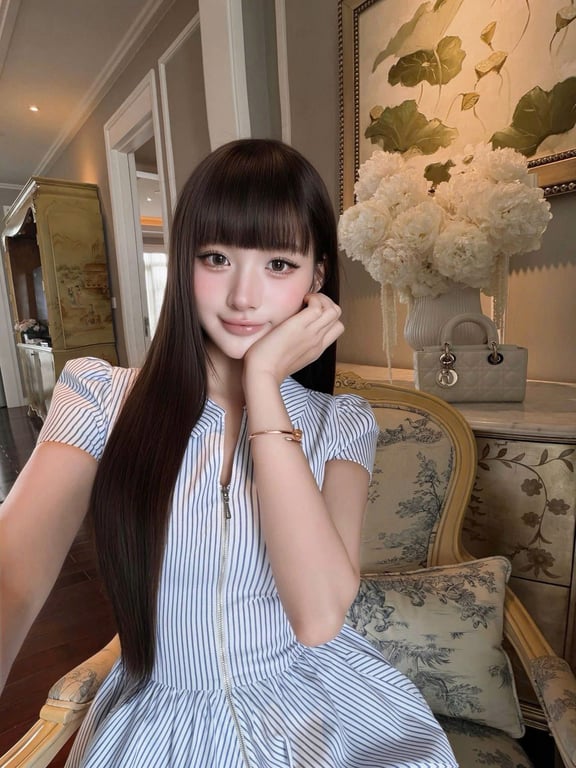 Váy sơ mi kẻ sọc có khoá kéo Chouchou