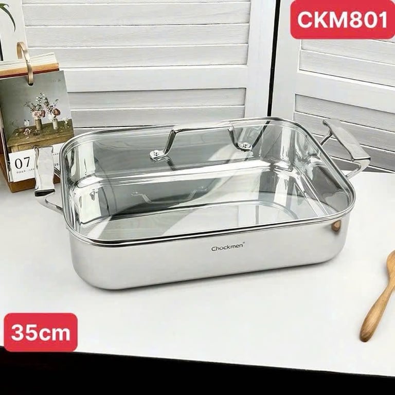 CKM801 - Chảo nướng thành cao kèm nắp Chockmen 35cm