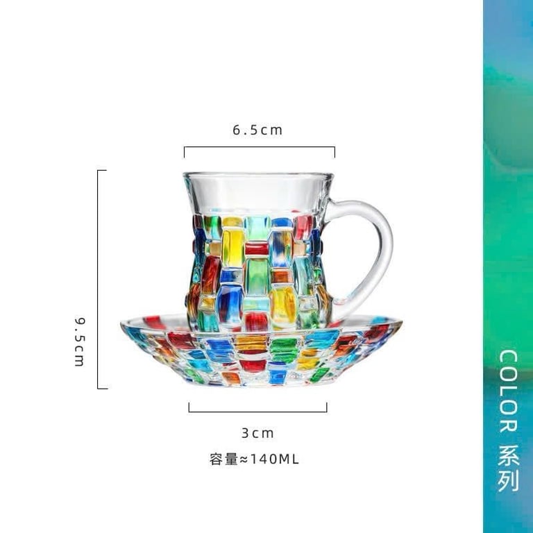 Cốc Thủy Tinh Cầu Vồng Kèm Đĩa Sang Trọng